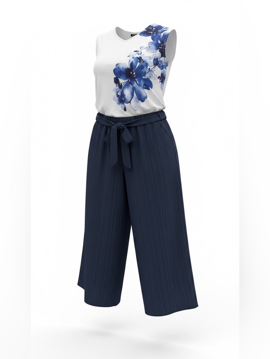 SHEIN Curve Pants - SHEIN Curve 4XL Blue Floral 2-Piece Pant Set